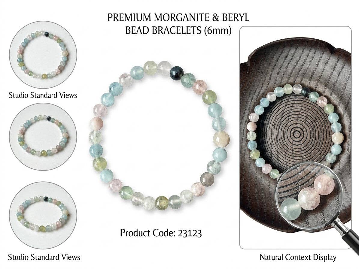 Morganite, Aquamarine & Heliodor Bracelet 6mm Average Wrists