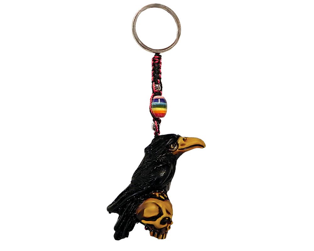 Black Crow on Skull Durepox Resin Figurine Keychain