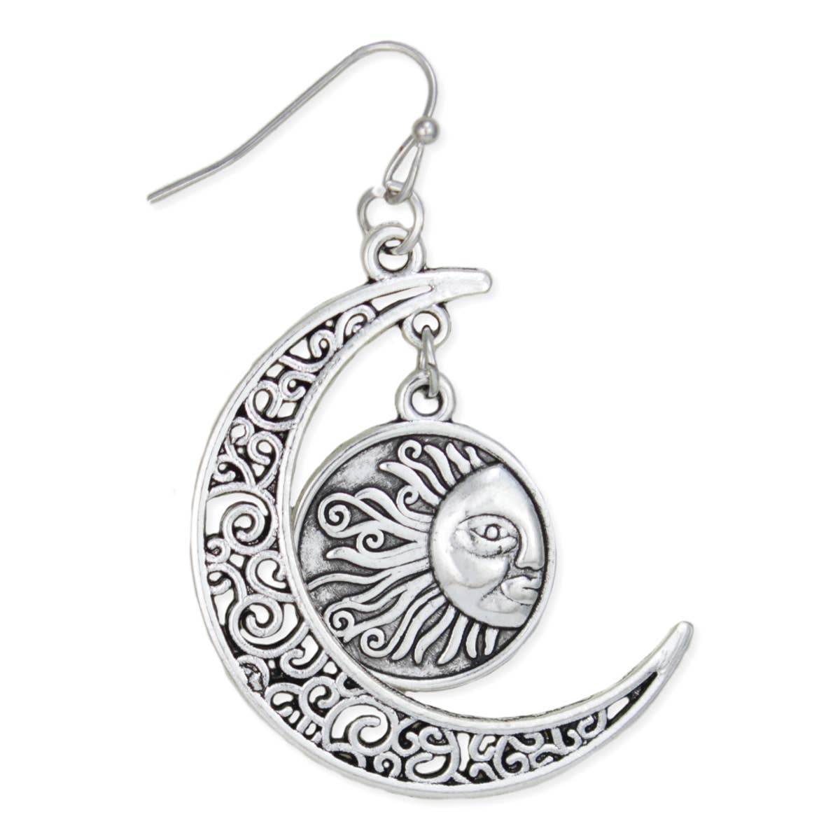 Earrings - Silver Filigree Cresent Moon & Sun