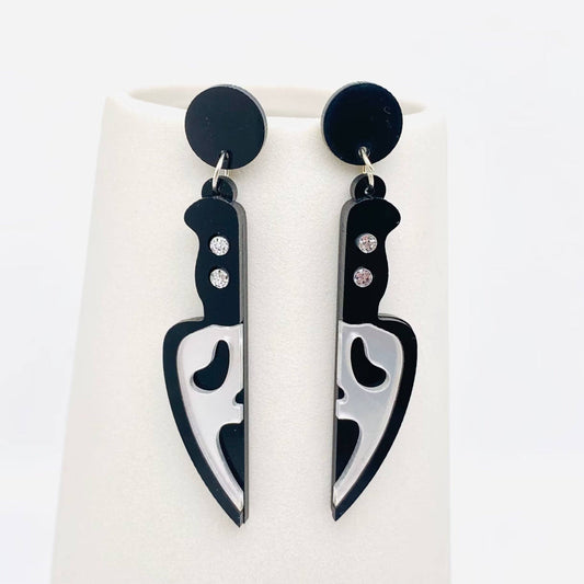 Acrylic Skull Knife Post Earrings