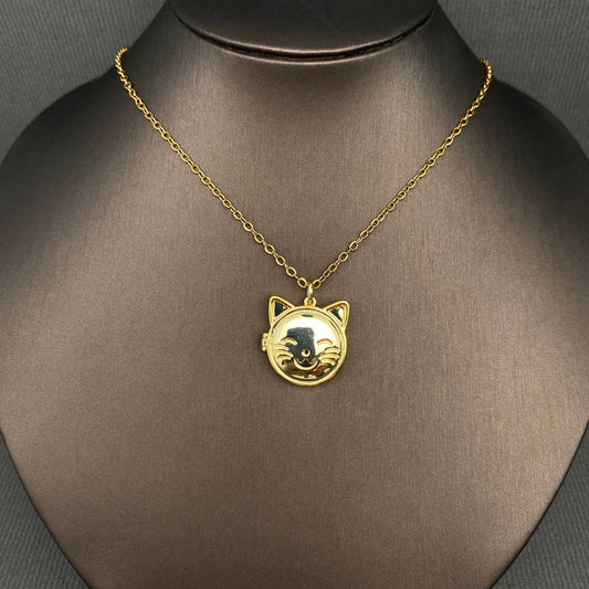 Necklace - Cat Locket Charm: Golden