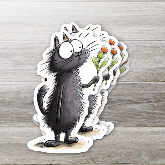 Stickers - OZ - Cute Black Cat with Flower
