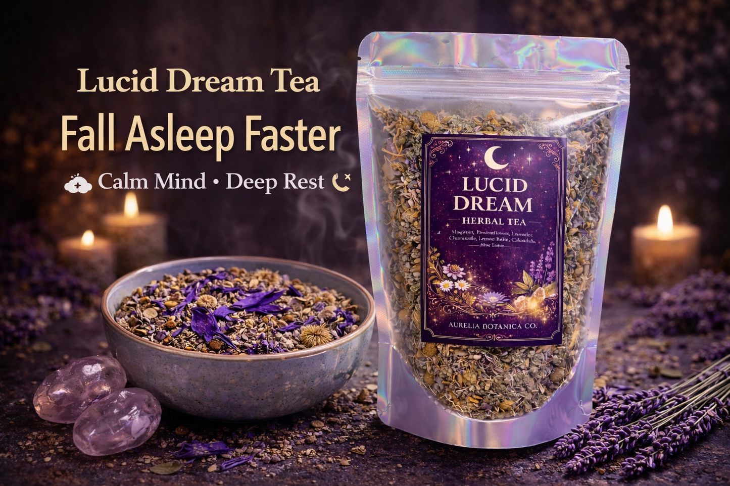 Lucid Dream Herbal Tea | Loose Leaf Ritual Tea | Mugwort | Blue Lotus |  Dreamwork & Mindful Sleep Blend | Ritual Card |: 1 oz Sample Pouch