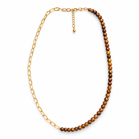 Paper Clip Tiger's Eye Necklace with Bag - 18-20" adjustable