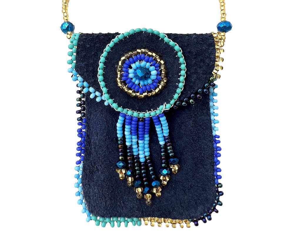 Suede Beaded Medicine Pouch Necklace Bag