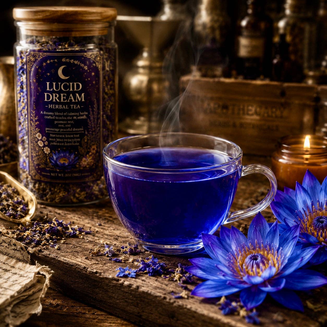 Lucid Dream Herbal Tea | Loose Leaf Ritual Tea | Mugwort | Blue Lotus |  Dreamwork & Mindful Sleep Blend | Ritual Card |: 1 oz Sample Pouch