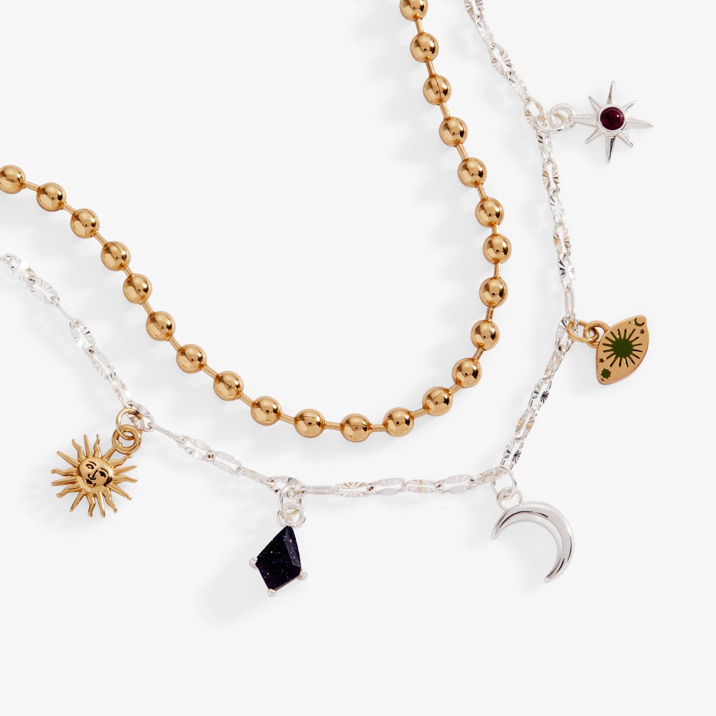 Moon Magic 2 Row Charm Bracelet: Two Tone