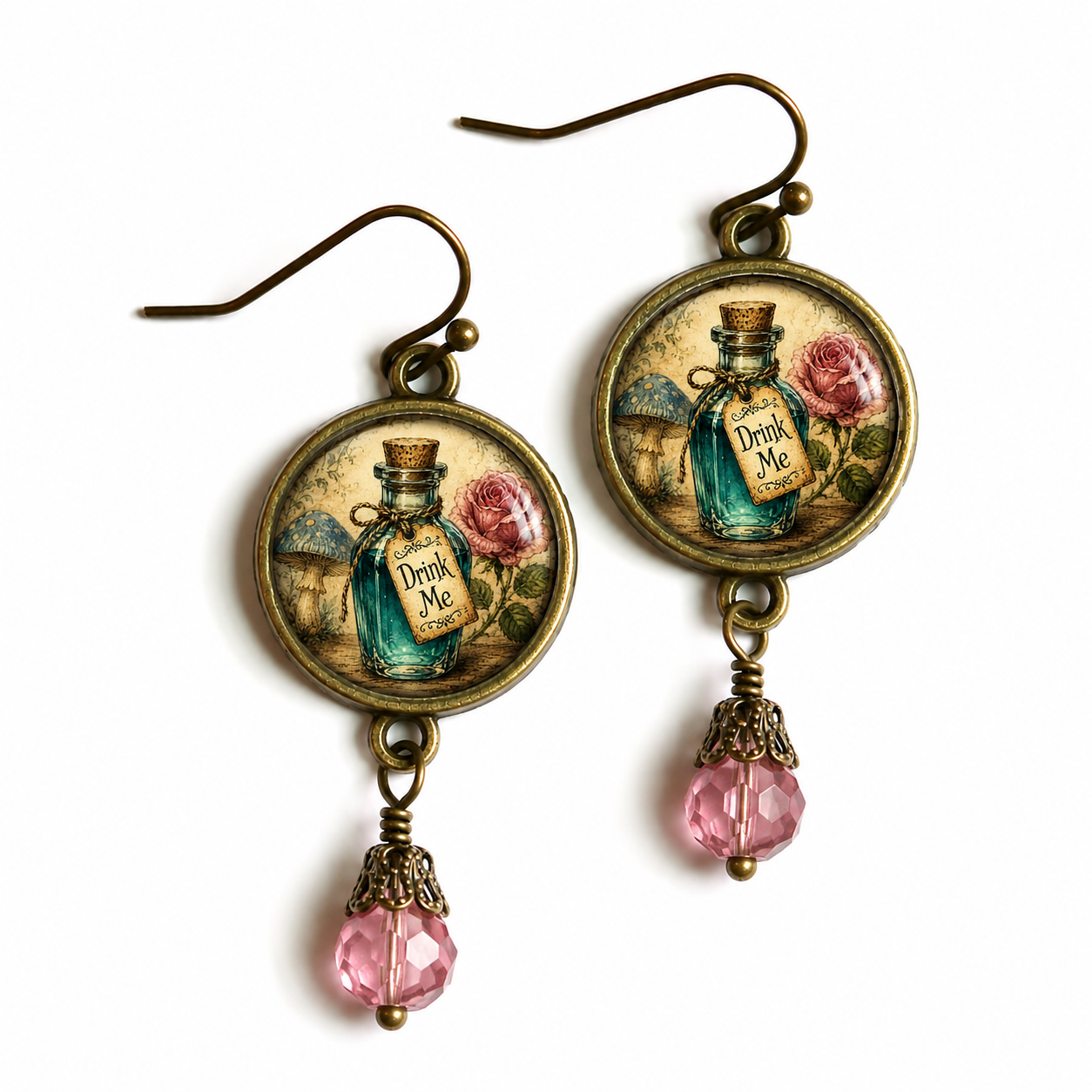 "Drink Me" bottle Wonderland Vintage Earrings