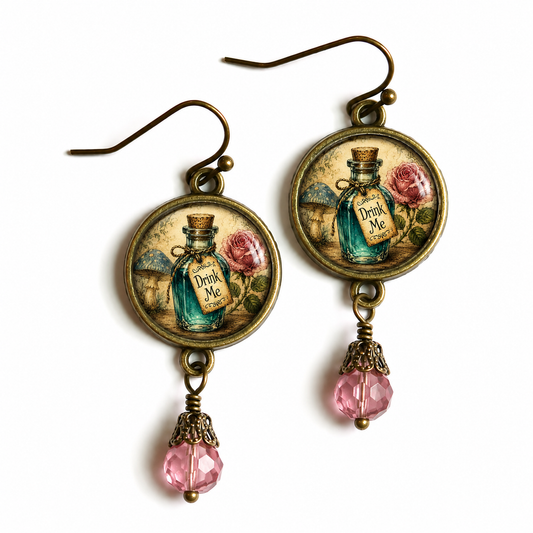 "Drink Me" bottle Wonderland Vintage Earrings