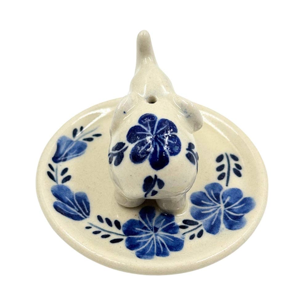 Elephant Floral on Round Ceramic Incense Holder - Assorted