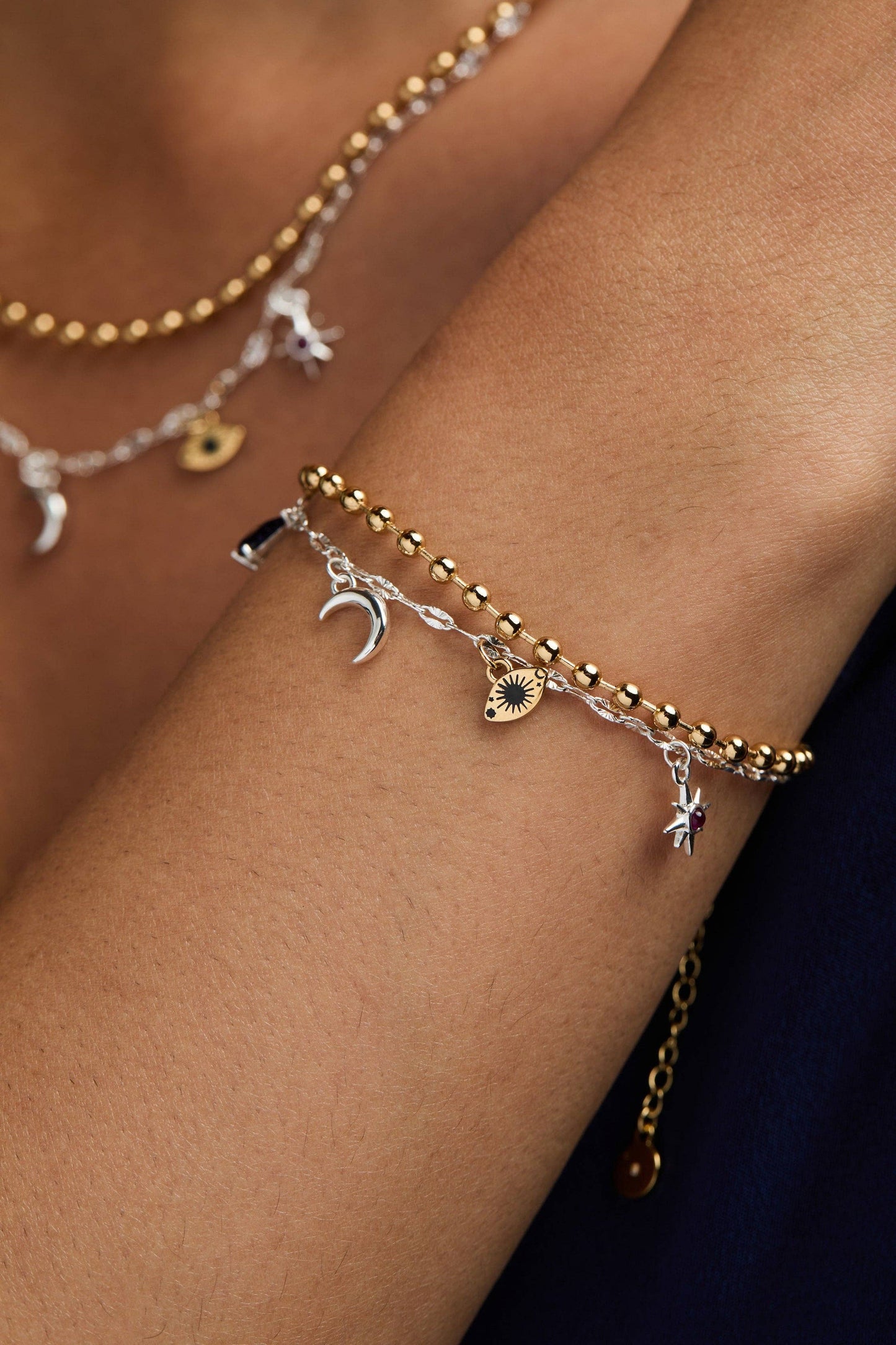 Moon Magic 2 Row Charm Bracelet: Two Tone