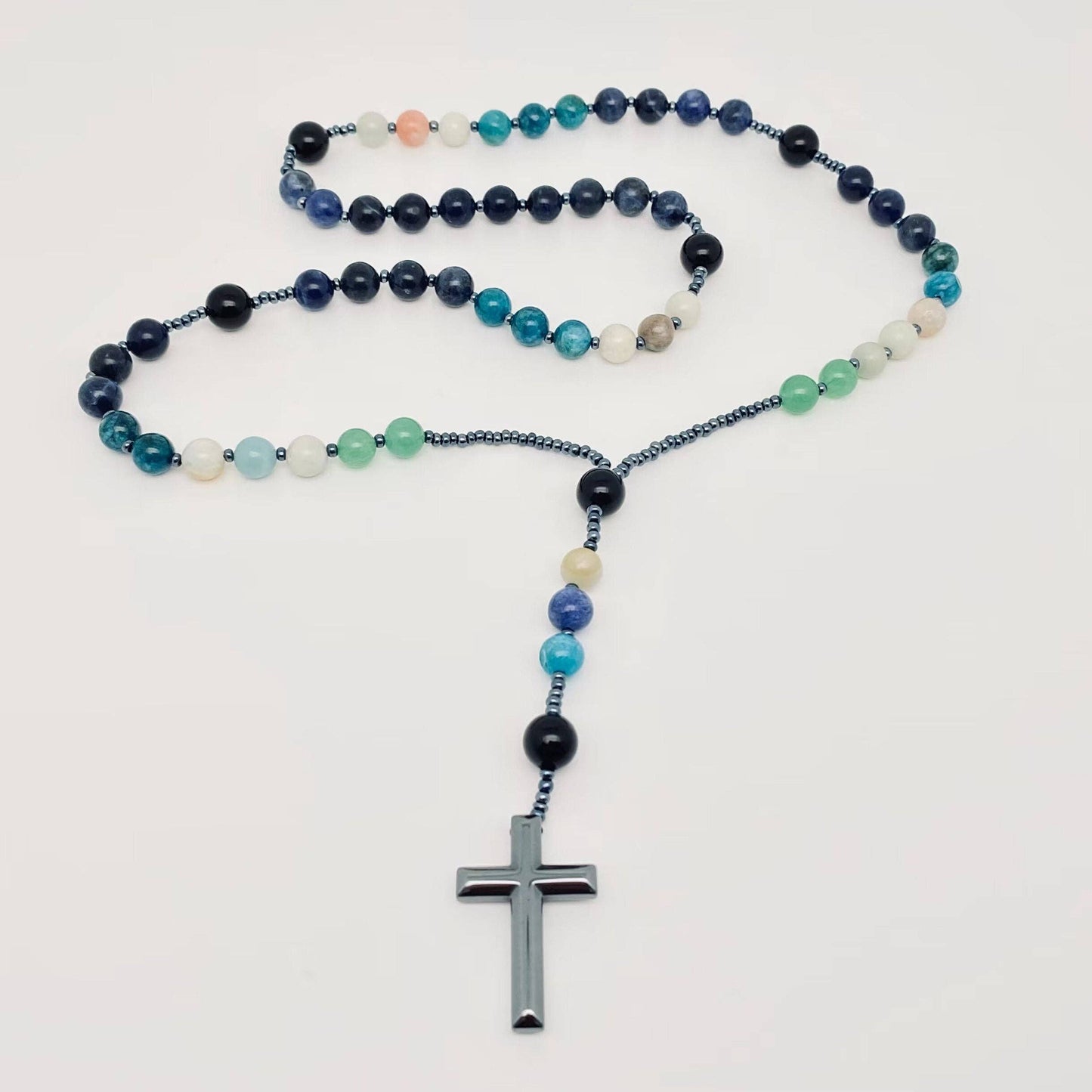 Necklace - Amazon Stone Agate Beaded Cross Pendant