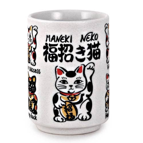 Japanese Lucky Cat Yunomi Style Tea Cup Reactive Glaze 9 fl