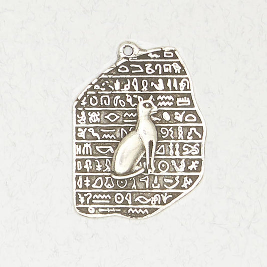 Mystic Nile Egyptian Pewter Pendant - Bastet with Hieroglyphcs