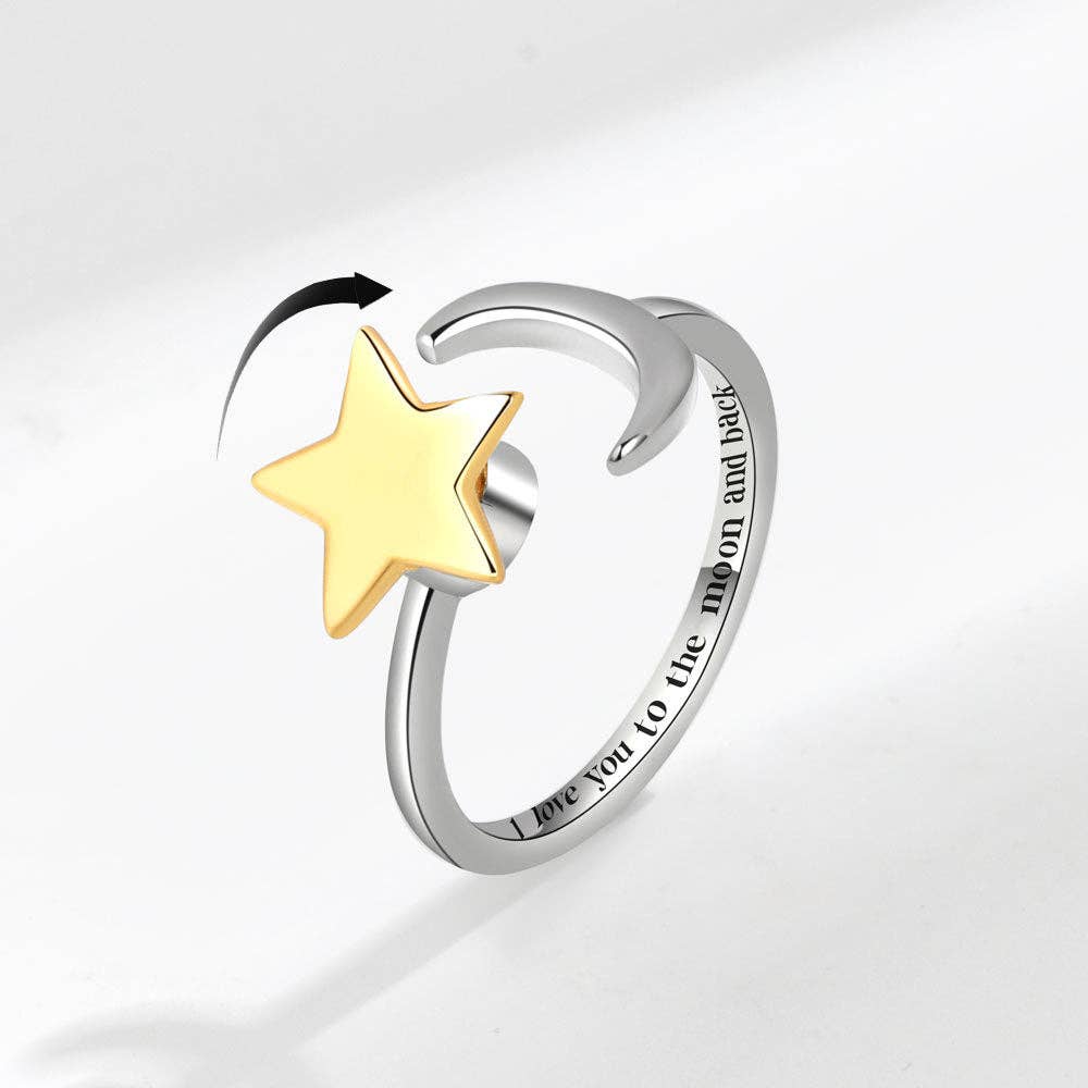 Fidget Spinner Ring - Moon & Star or Plain with Cubic Zirconia