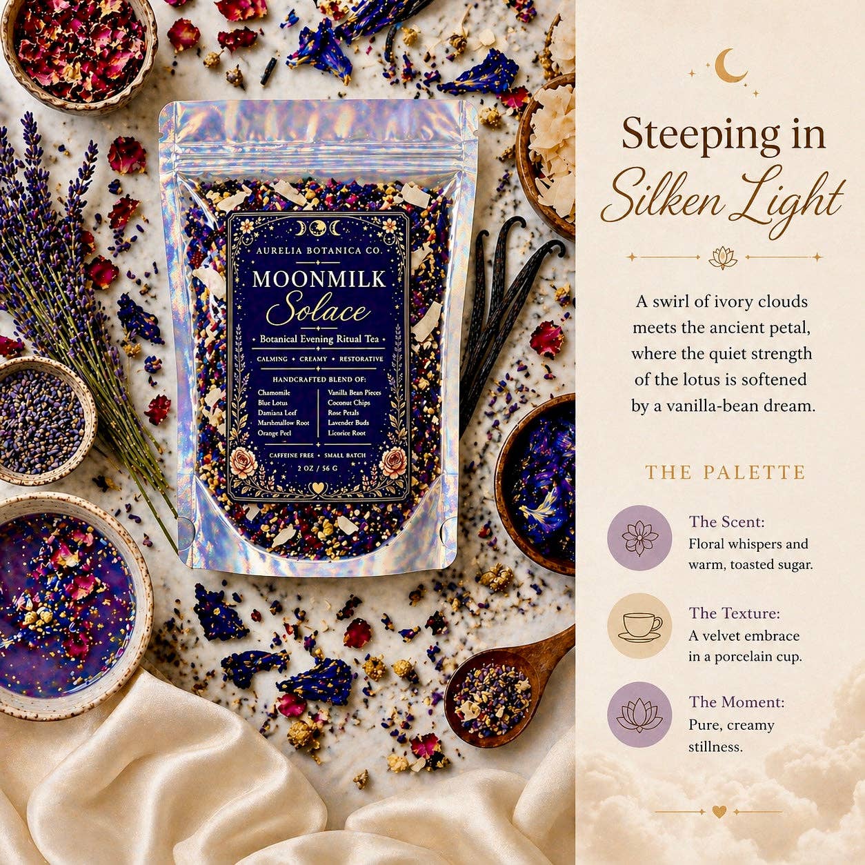 Moonmilk Solace Ritual Tea | Blue Lotus & Damiana | Nighttime Euphoria: Apothecary Jar