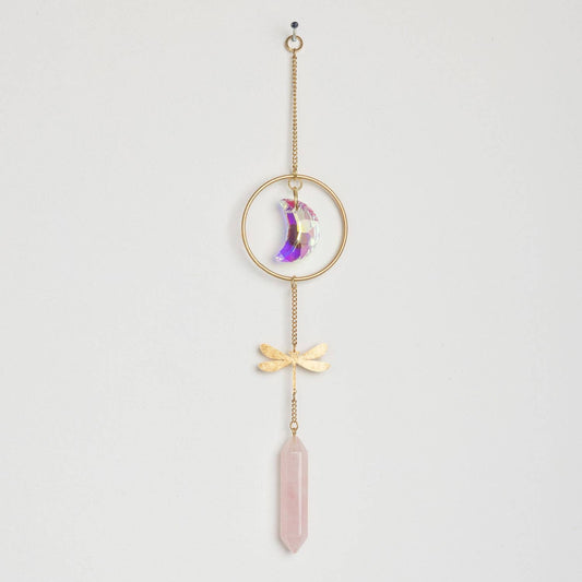 Stone Suncatcher - Dragonfly/Rose Quartz