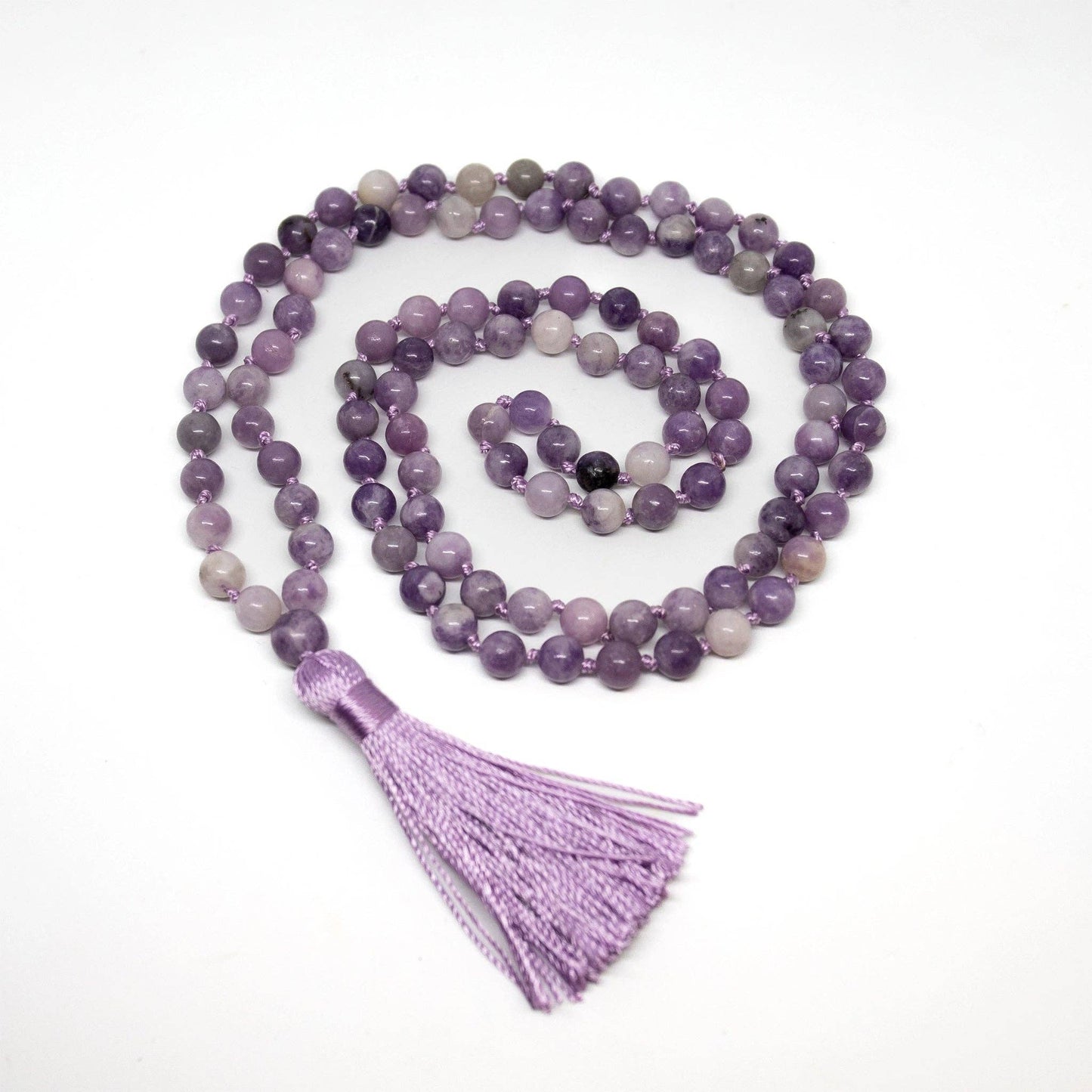 Lepidolite Knotted 108 Bead Mala - Prayer Beads - 8mm