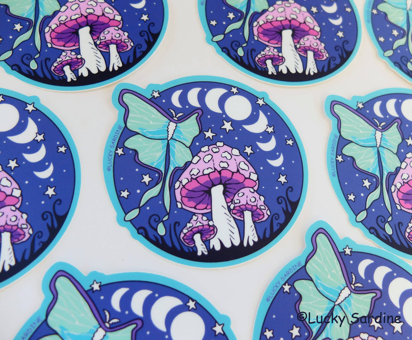 Sticker - LS - Luna Moth & Mushroom, Moon & Stars