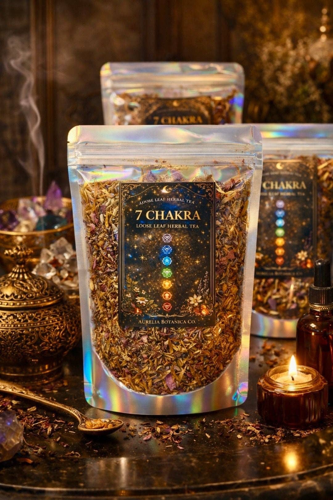 Chakra Balancing Loose Leaf Herbal Tea for Ritual & Meditation | Spiritual Tea Blend for Mindfulness, Energy Cleansing Intentional Living: Sample Pouch