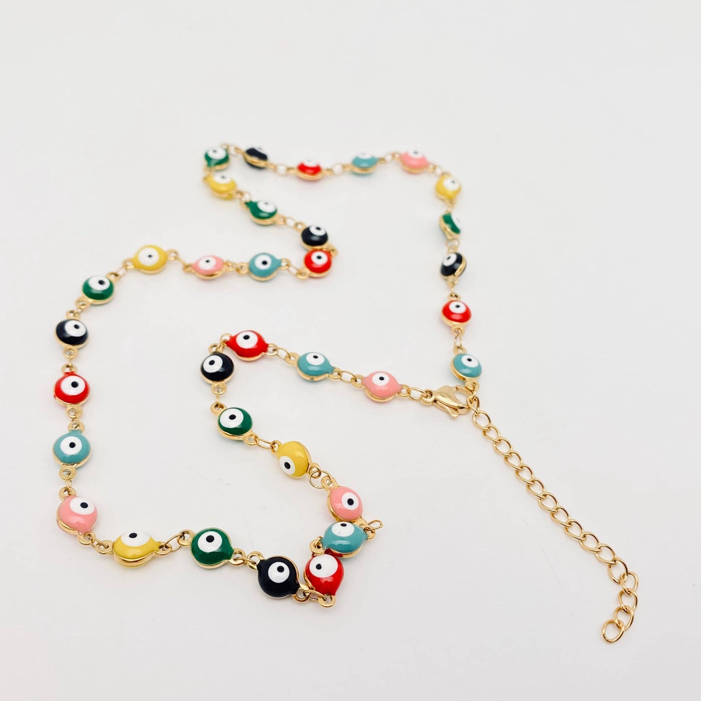 Enamel Evil Eye Gold-Plated Stainless Steel Necklace - Mixed color