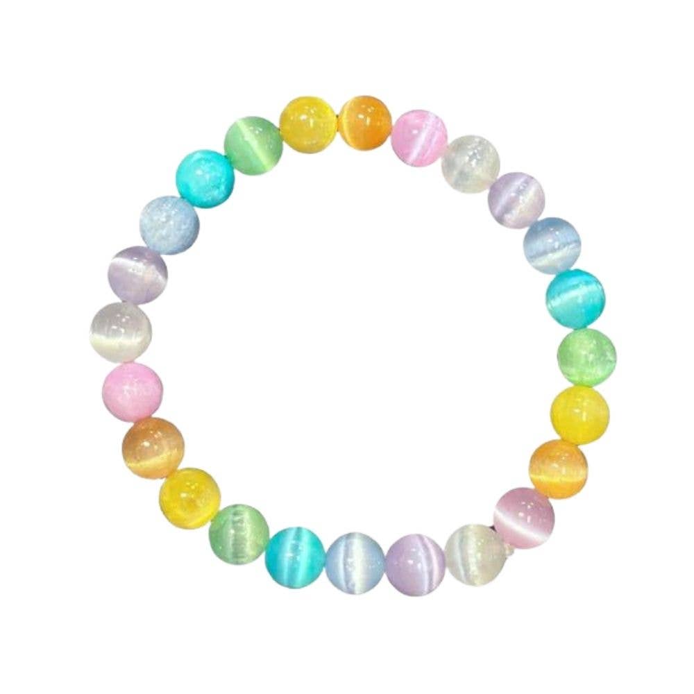 Bracelet - Rainbow Pastel Selenite Beaded 8mm