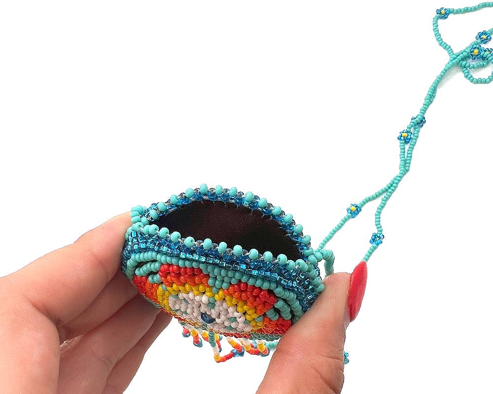 Round Beaded Seed Bead Fringe Medicine Pouch Necklace Bag