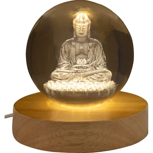 Glass Crystal Ball - 3D Laser Engraved w/Wood LED Light