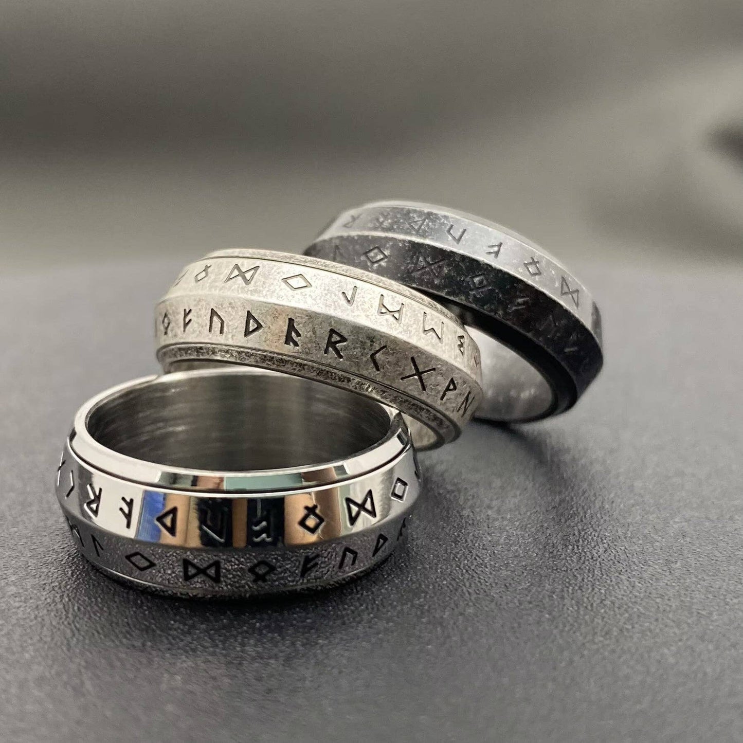 Rotatable Viking Rune Men's Stainless Steel Ring - MJ/MR: Steel color / 8