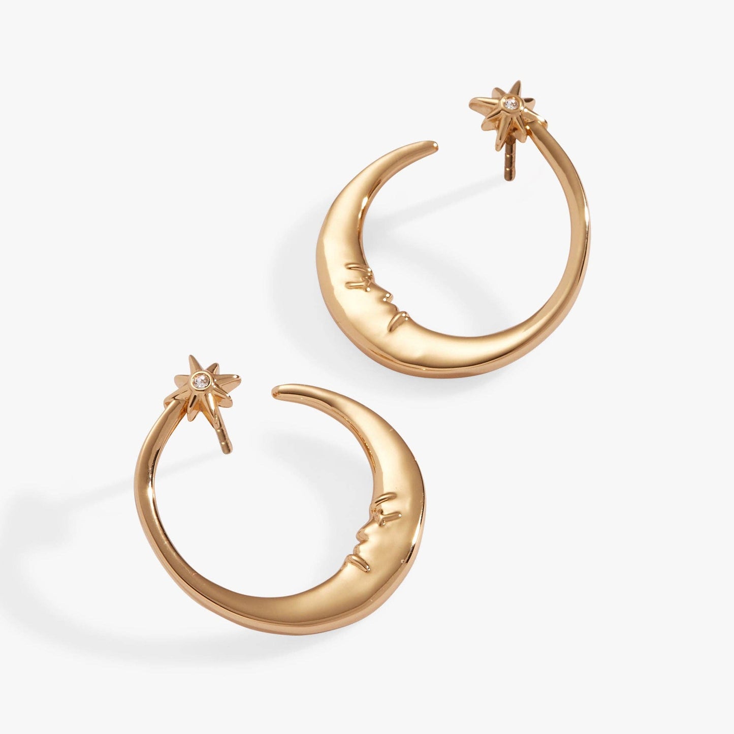 Crescent Moon Hoop Earrings: Gold
