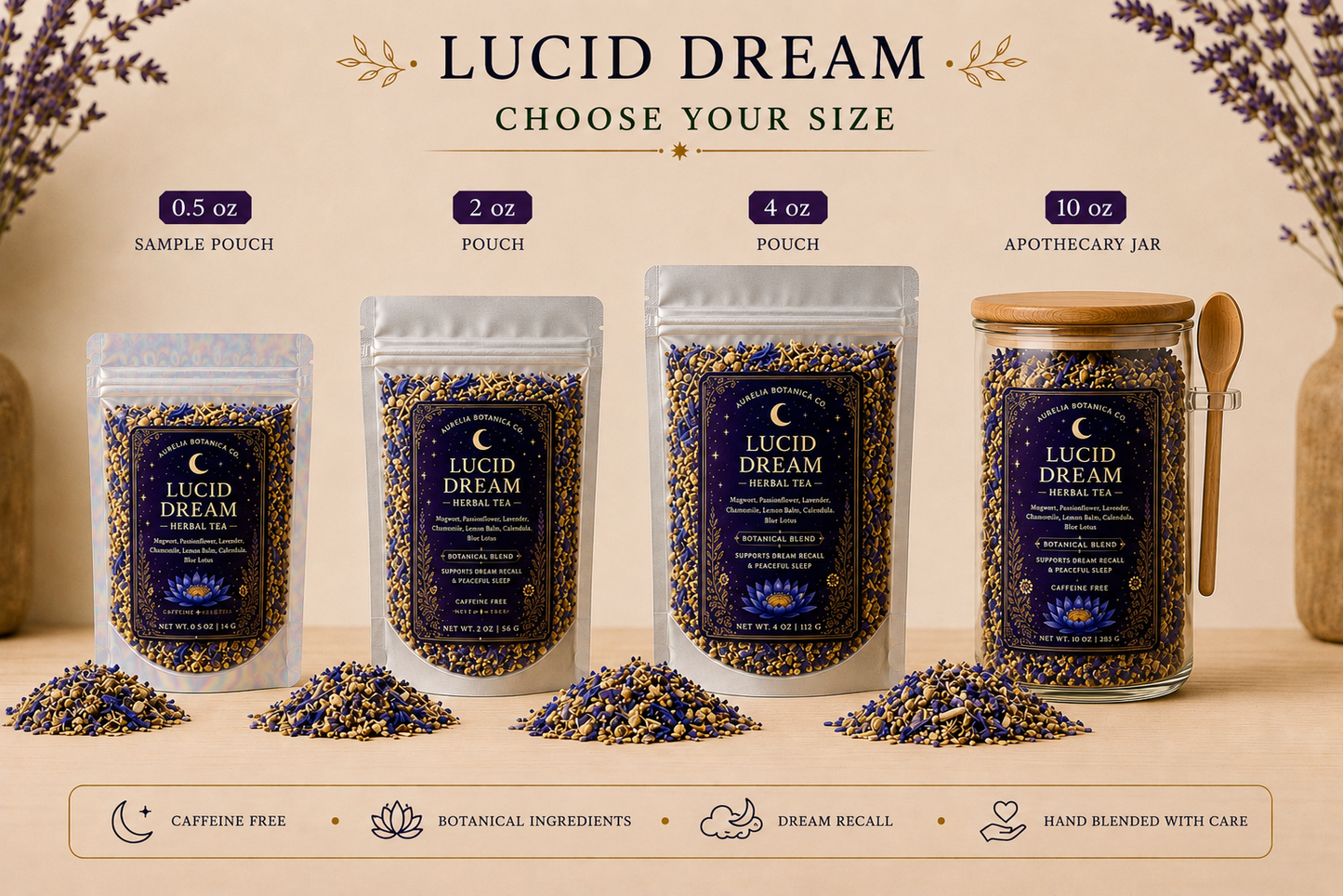 Lucid Dream Herbal Tea | Loose Leaf Ritual Tea | Mugwort | Blue Lotus |  Dreamwork & Mindful Sleep Blend | Ritual Card |: 1 oz Sample Pouch