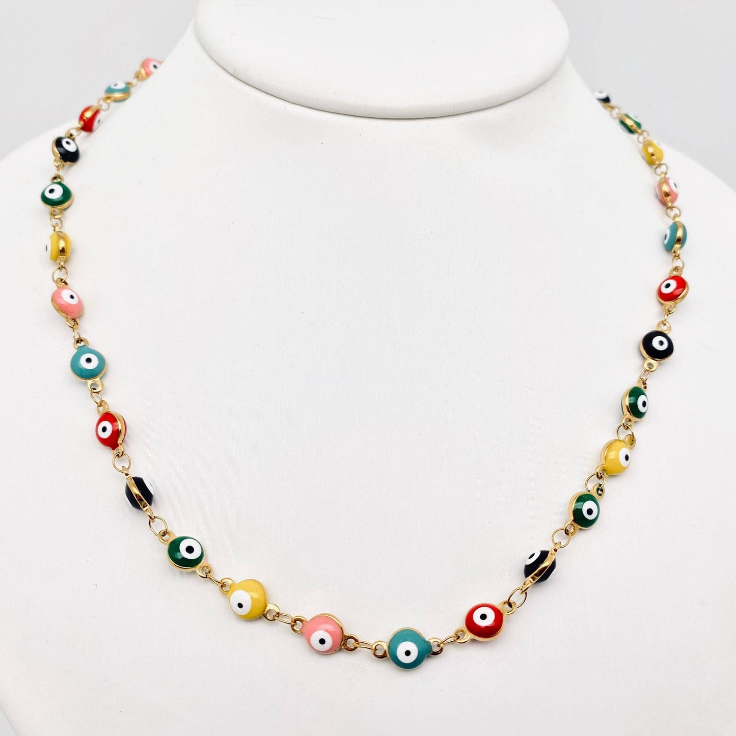 Enamel Evil Eye Gold-Plated Stainless Steel Necklace - Mixed color