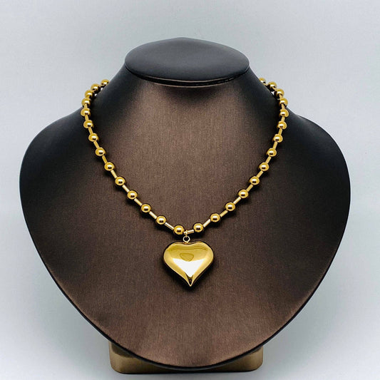 Necklace - Heart Charm - 18K Gold Plated Stainless Steel