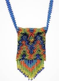 Square Beaded Seed Bead Fringe Medicine Pouch Necklace Bag