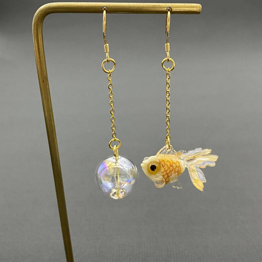 Earrings - Asymmetric Yellow Goldfish