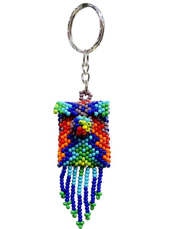 Beaded Square Medicine Pouch Seed Bead Figurine Keychain