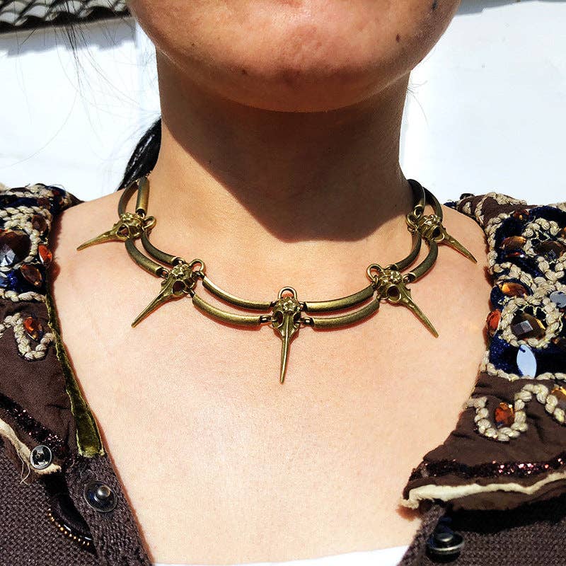 Gothic Retro Bird Skull Necklace