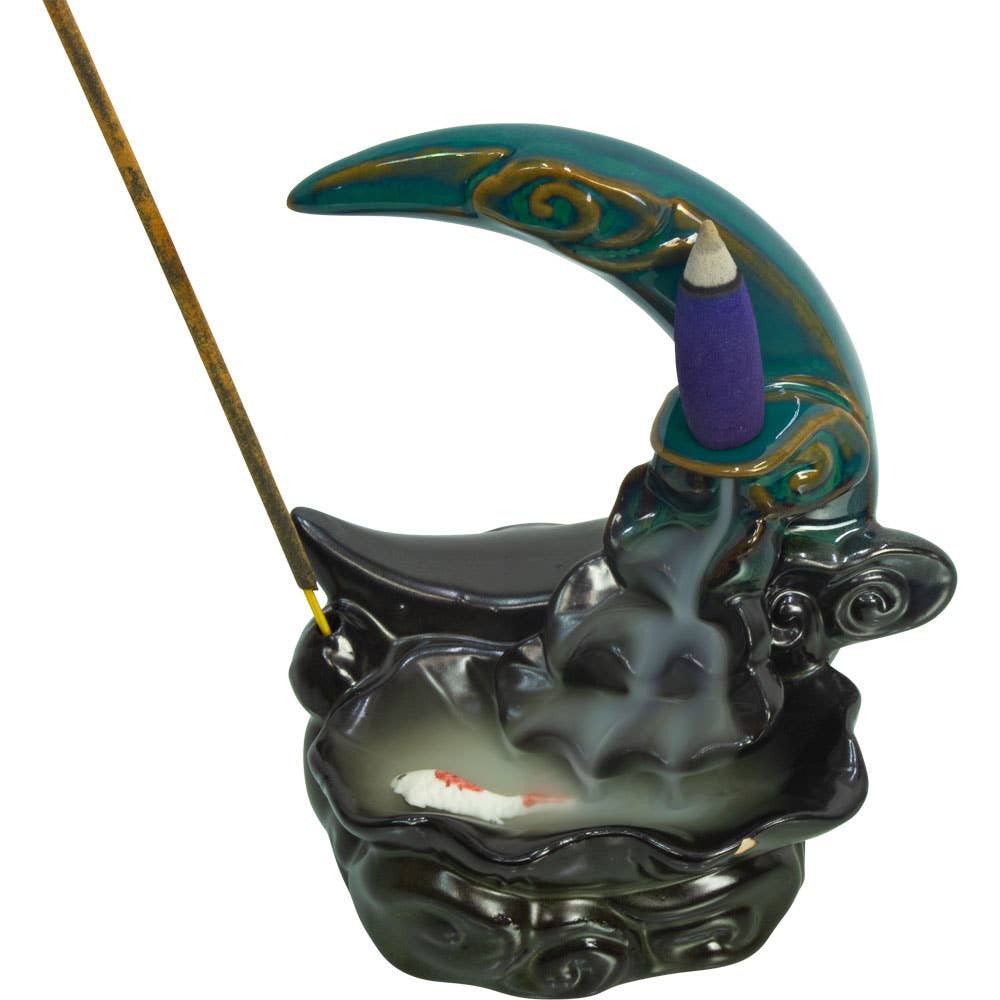 Koi Fish Moon Ceramic Backflow Incense Burner