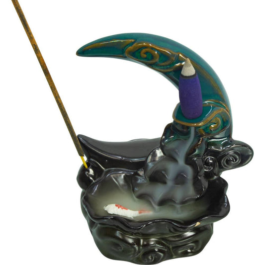 Koi Fish Moon Ceramic Backflow Incense Burner