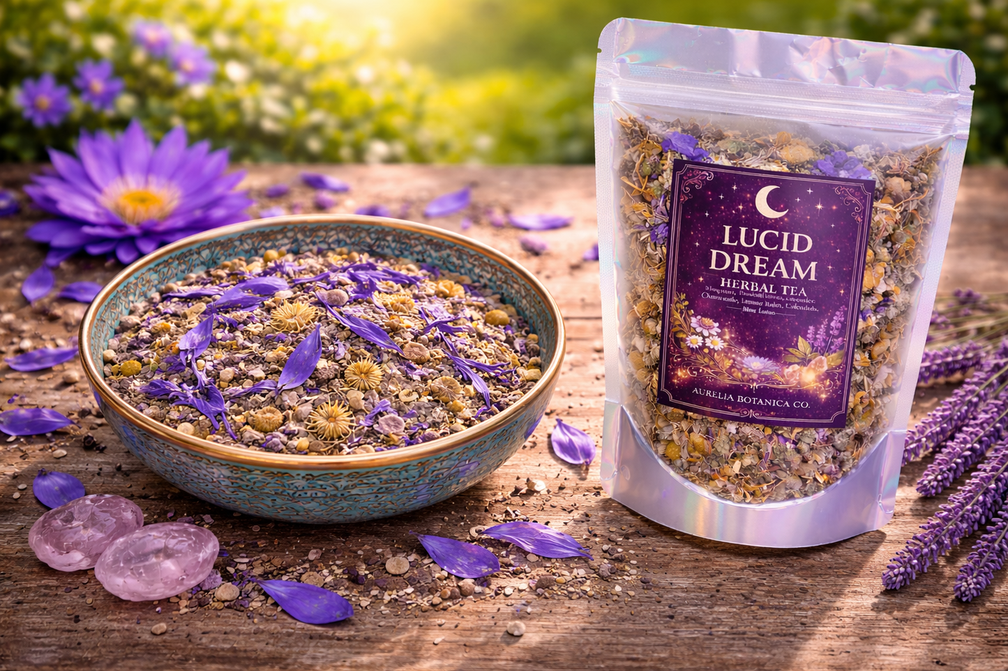 Lucid Dream Herbal Tea | Loose Leaf Ritual Tea | Mugwort | Blue Lotus |  Dreamwork & Mindful Sleep Blend | Ritual Card |: 1 oz Sample Pouch