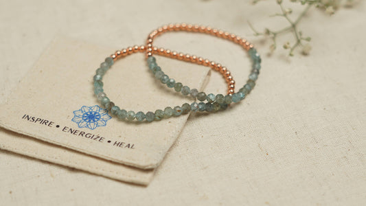 Blue Apatite Beads + Genuine Copper Bracelet with Bag