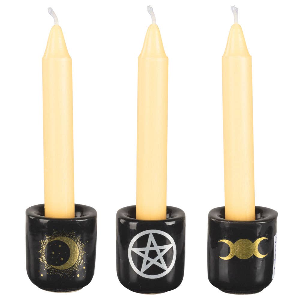 Candle Holder Mini - Black w/Purple Pentacle