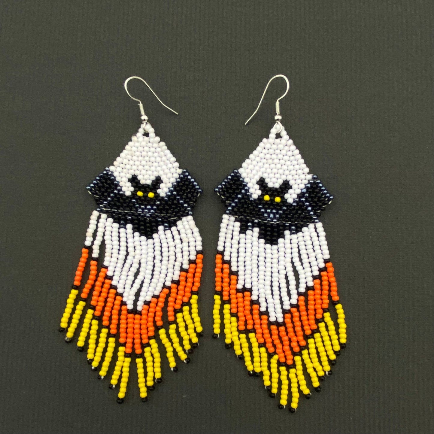 Bat Pattern Seed Beads Fringe Dangle Earrings - SB