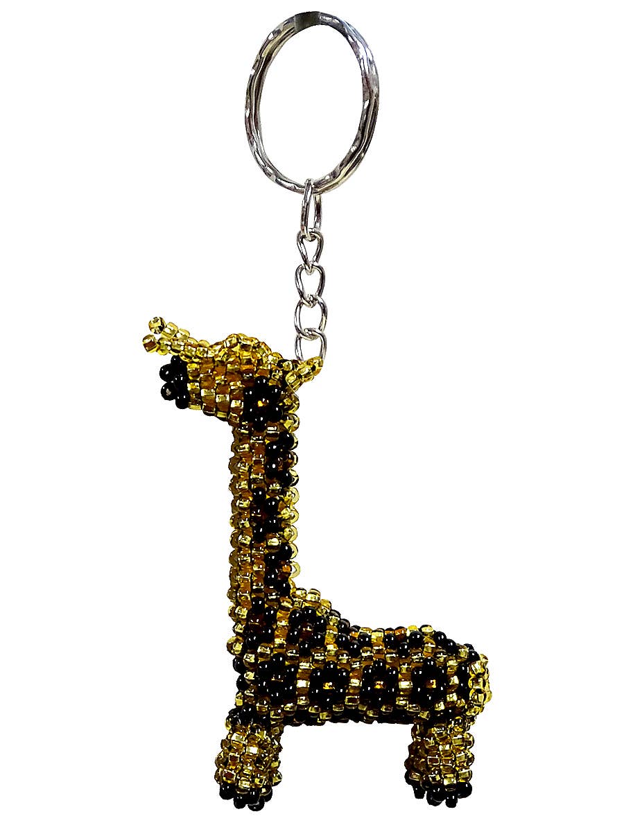 Beaded Giraffe Seed Bead Figurine Keychain