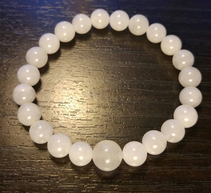 White Jade Beaded Bracelet - Wrist Mala - 8mm