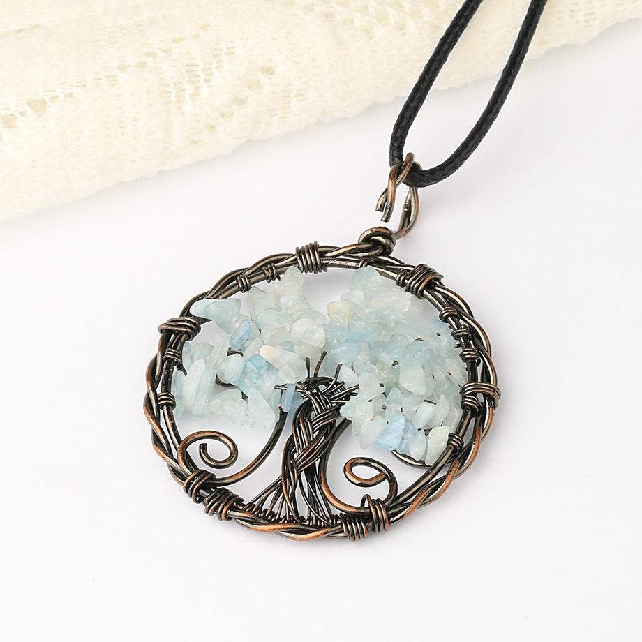 Wire-Wrapped Tree of Life Necklace - Green Aventurine