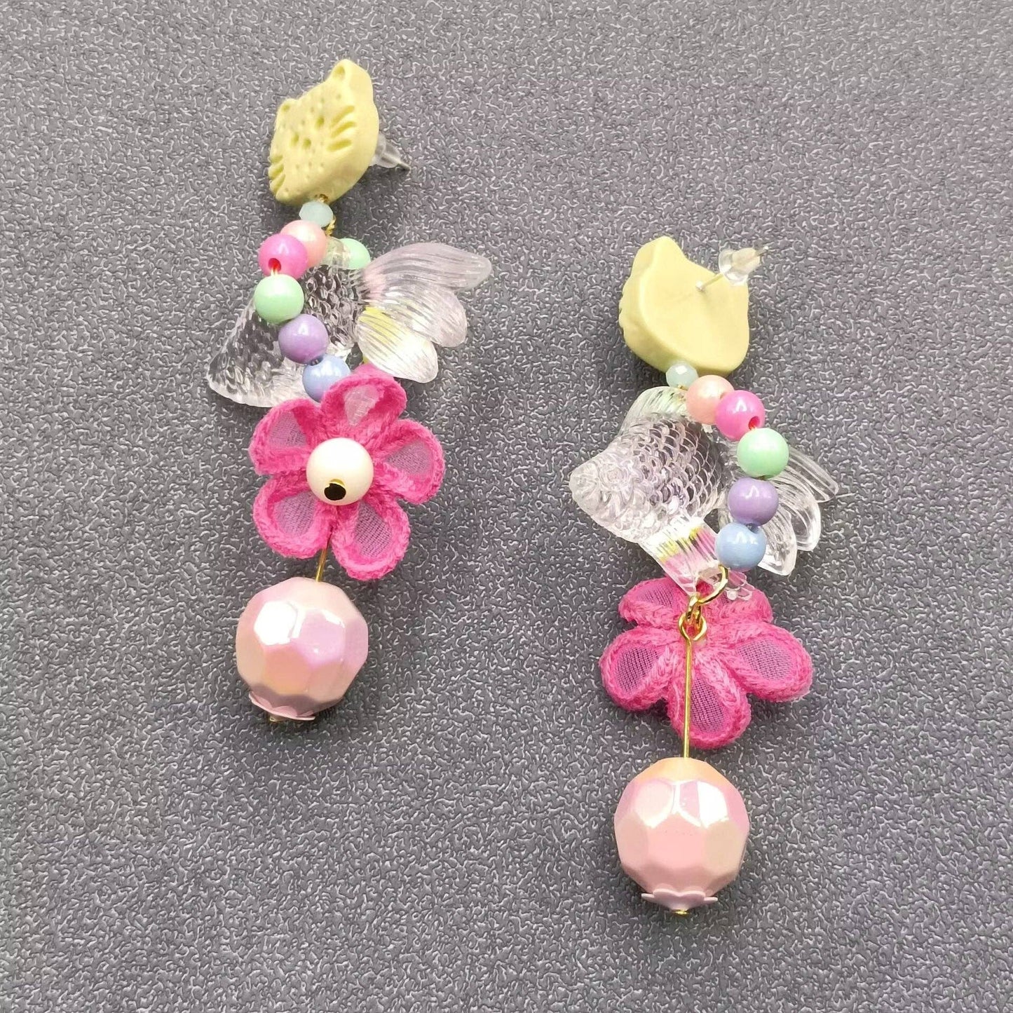 Resin Fish charm Cat Post Earrings - YK