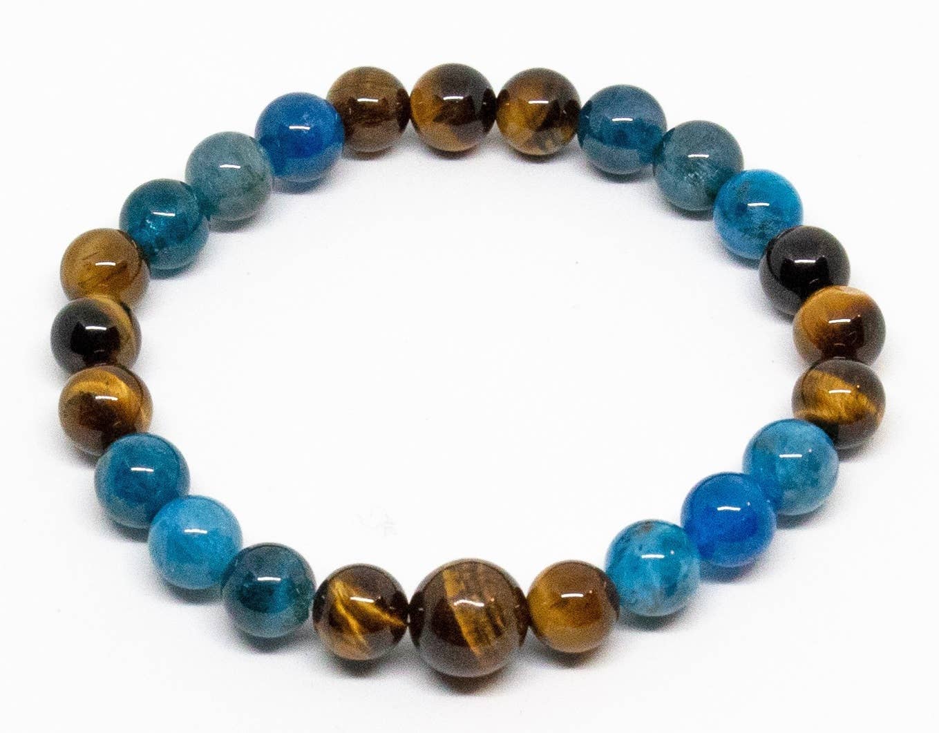 Beaded Bracelet - Apatite & Tiger's Eye Wrist Mala - 8mm