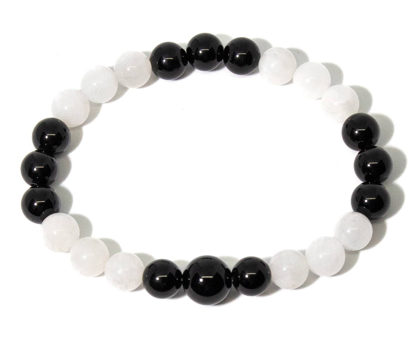 Beaded Bracelet - Black Obsidian & Moonstone - 8mm