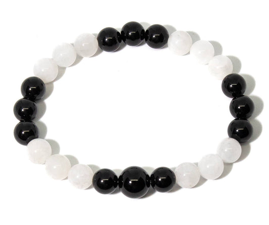 Beaded Bracelet - Black Obsidian & Moonstone - 8mm